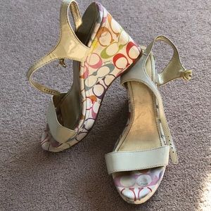 Coach off white wedge sandals with multicolor heel